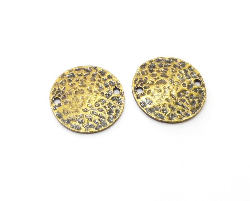 6 Hammered Round Connector Charm Antique Bronze Plated Charm (20mm) G18938
