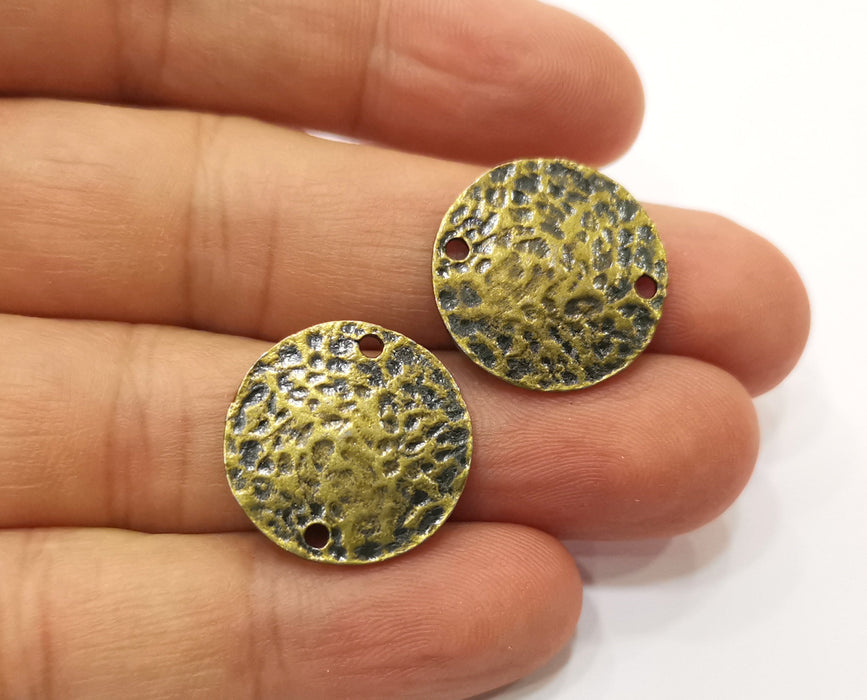 6 Hammered Round Connector Charm Antique Bronze Plated Charm (20mm) G18938