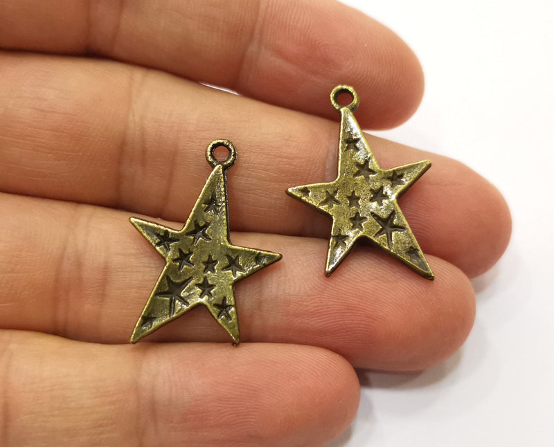 6 Stars Charms Antique Bronze Plated Charms (29x20mm)  G18940