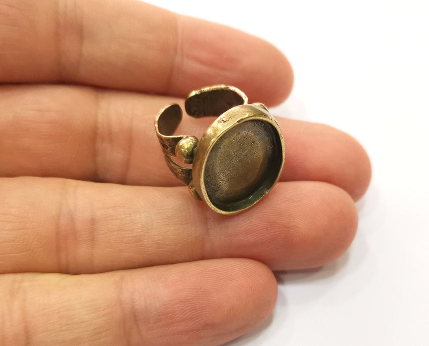 Ring Setting Resin Ring Blank Cabochon Base inlay Ring Mounting Adjustable Ring Bezel (18x15mm) Antique Bronze Plated Brass  G18941