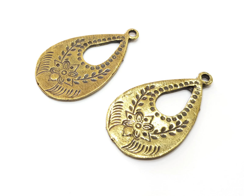 2 Flower Antique Bronze Charm Antique Bronze Plated Charm (46x26mm) G18947
