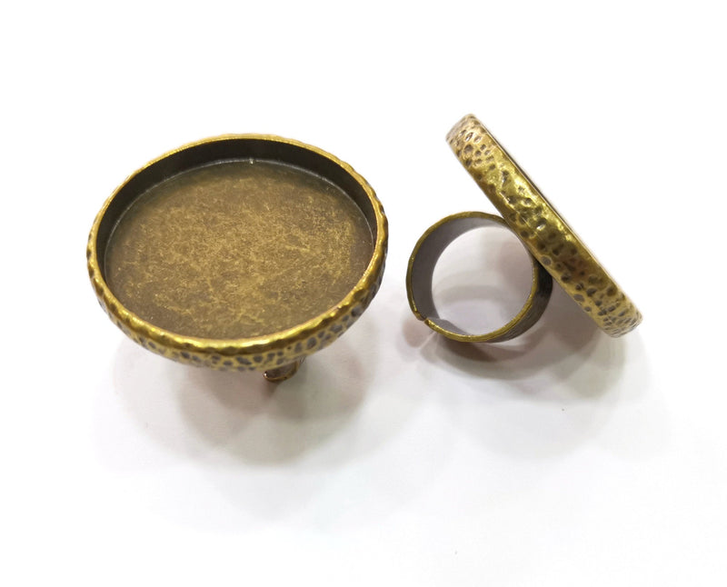 Antique Bronze Ring Blank Setting Cabochon Base inlay Ring Backs Mounting Adjustable Ring Base Bezel (35mm blank) Ant. Bronze Plated G18952