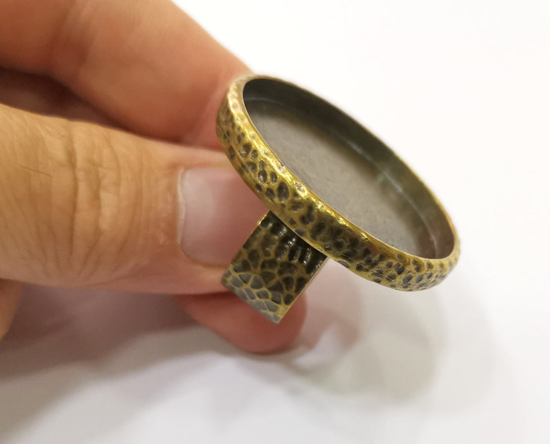 Antique Bronze Ring Blank Setting Cabochon Base inlay Ring Backs Mounting Adjustable Ring Base Bezel (35mm blank) Ant. Bronze Plated G18952