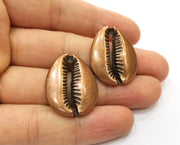2 Large Cowrie Shell Copper Charms Antique Copper Plated Charms  (29x24mm)  G18453