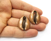 2 Large Cowrie Shell Copper Charms Antique Copper Plated Charms  (29x24mm)  G18453