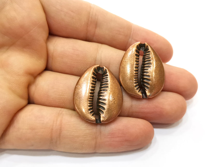 2 Large Cowrie Shell Copper Charms Antique Copper Plated Charms  (29x24mm)  G18453