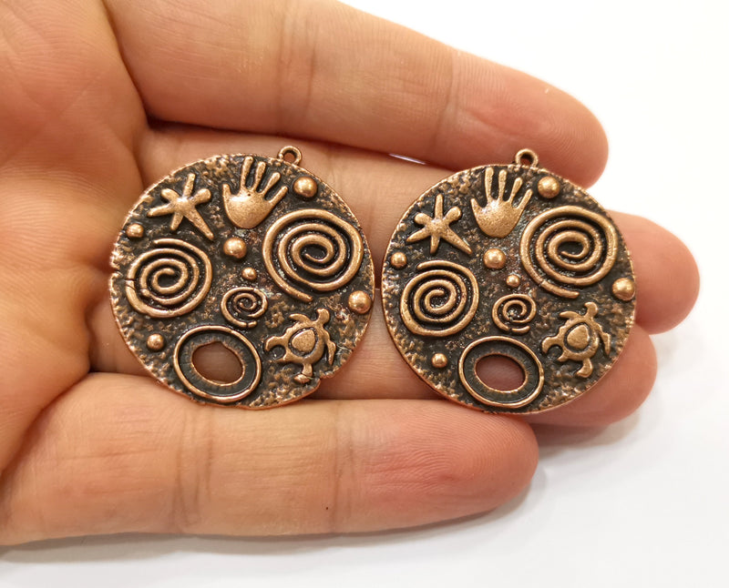 2 Copper Charms Antique Copper Plated Charms (35mm)  G18456