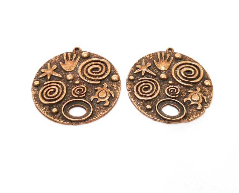2 Copper Charms Antique Copper Plated Charms (35mm)  G18456