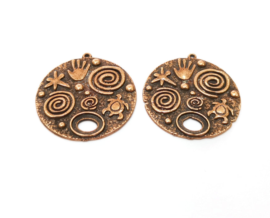 2 Copper Charms Antique Copper Plated Charms (35mm)  G18456