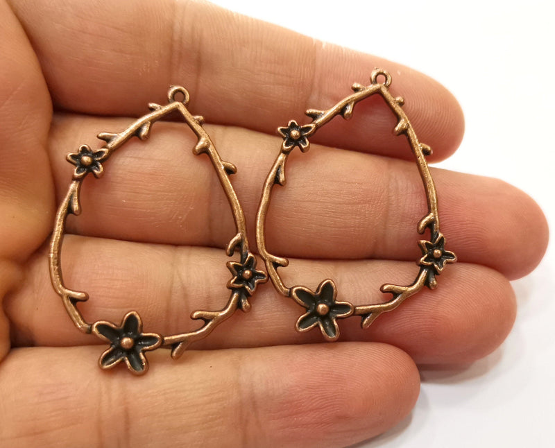 2 Flowers Charms Antique Copper Plated Charms (45x31mm)  G18458
