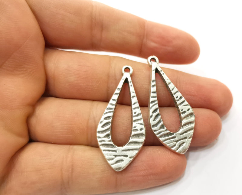 2 Silver Charms Antique Silver Plated Charms (42x19mm)  G18973