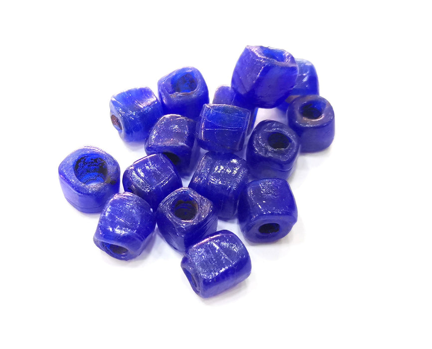 8 Cube Beads Dark Royal Blue Glass Beads 9x9 mm (3.8mm beads inner size) G18976