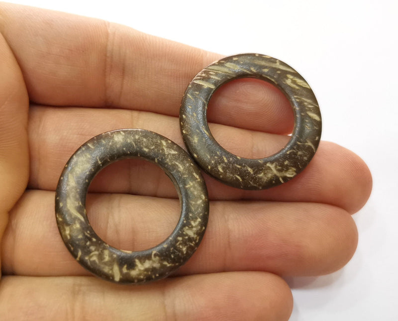 4 Coconut Wood Findings Coconut Tree Natural Spacer Charm 32 mm  G18997