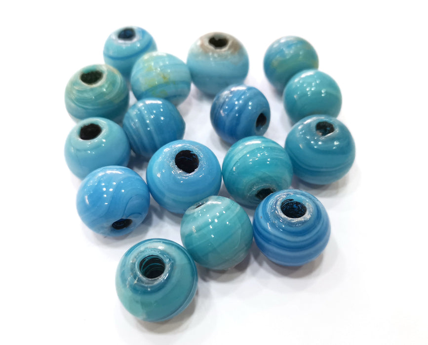 2 Round Blue Glass Beads 18 mm (5.5mm beads inner size) G19030