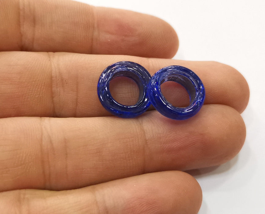 8 Dark Royal Blue Glass Rondelle Beads 14 mm (9mm ring inner size) G19032