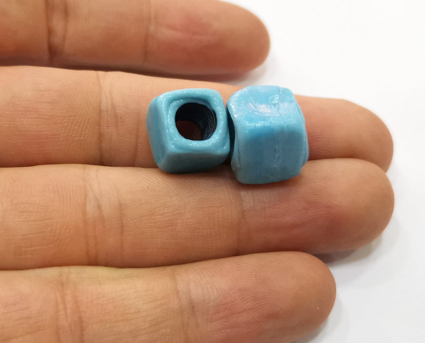 4 Cube Blue Glass Beads 13x13 mm (6mm beads inner size) G19033