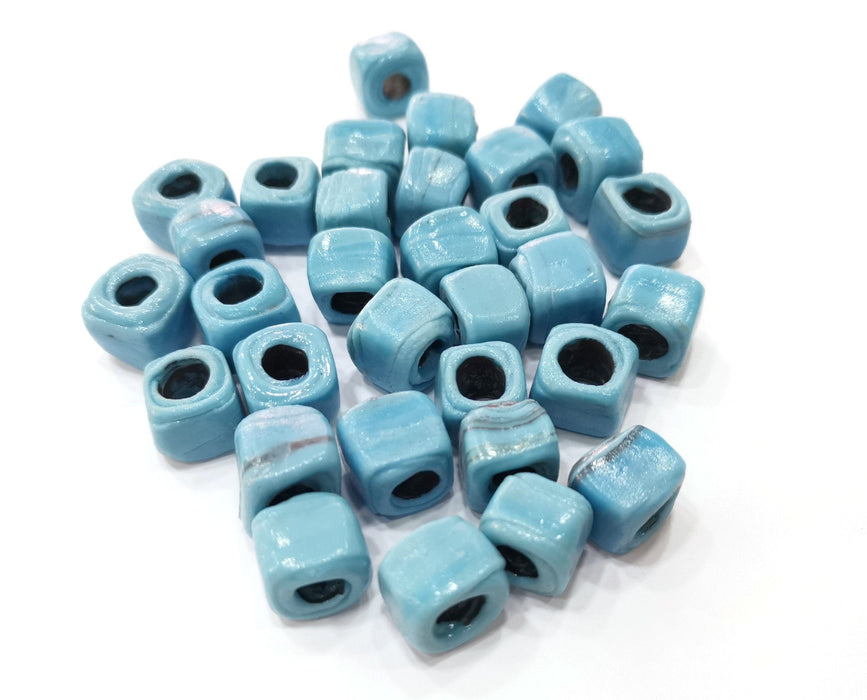 4 Cube Blue Glass Beads 13x13 mm (6mm beads inner size) G19033