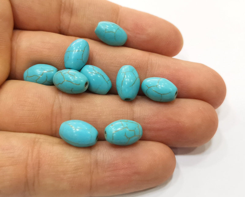 20 Oval Veined Turquoise Synthetic Beads 12x8 mm (1mm hole) G19037
