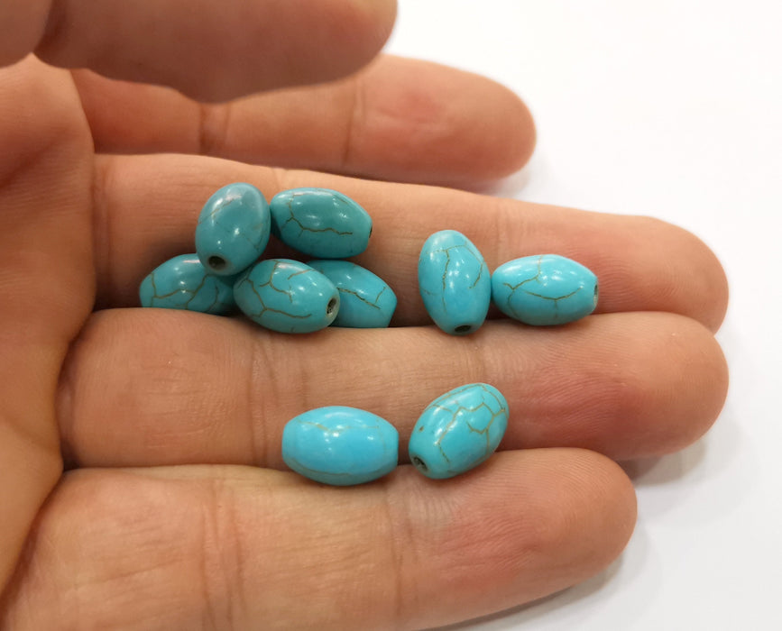 20 Oval Veined Turquoise Synthetic Beads 12x8 mm (1mm hole) G19037