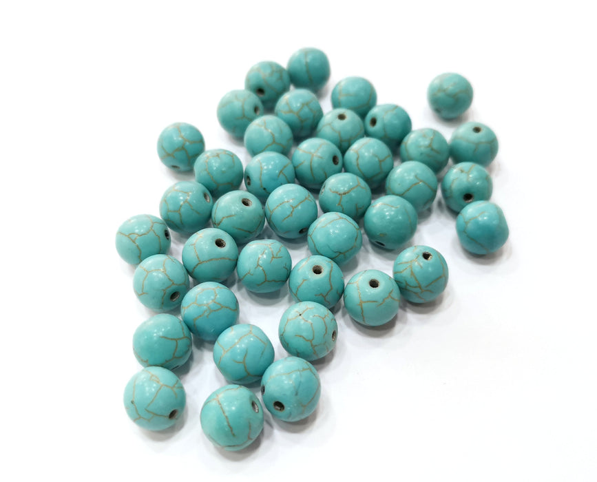30 Round Veined Turquoise Synthetic Beads 10 mm (1mm hole) G19049