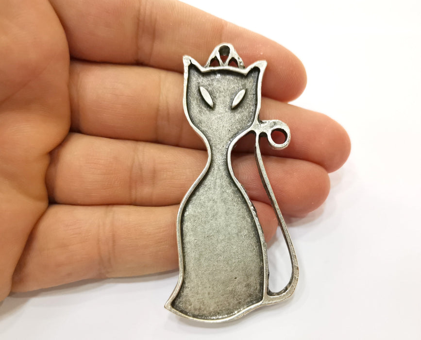 Cat Charm Antique Silver Plated Charms (75x36mm)  G19314