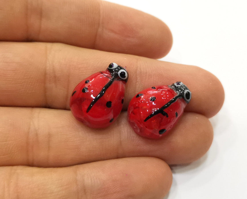 5 Ladybug Glass Beads 21x15 mm 1 Hole (1.2mm beads hole inner size) G19057