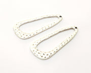 4 Silver Hammered Charms Double sided Antique Silver Plated Charms (42x17mm)  G19063