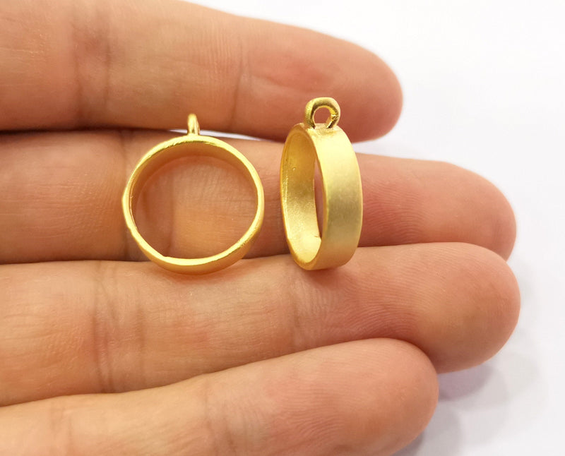 Gold Bezel Base Setting Necklace Blank Mountings Gold Plated Brass (15 mm blank) G19066