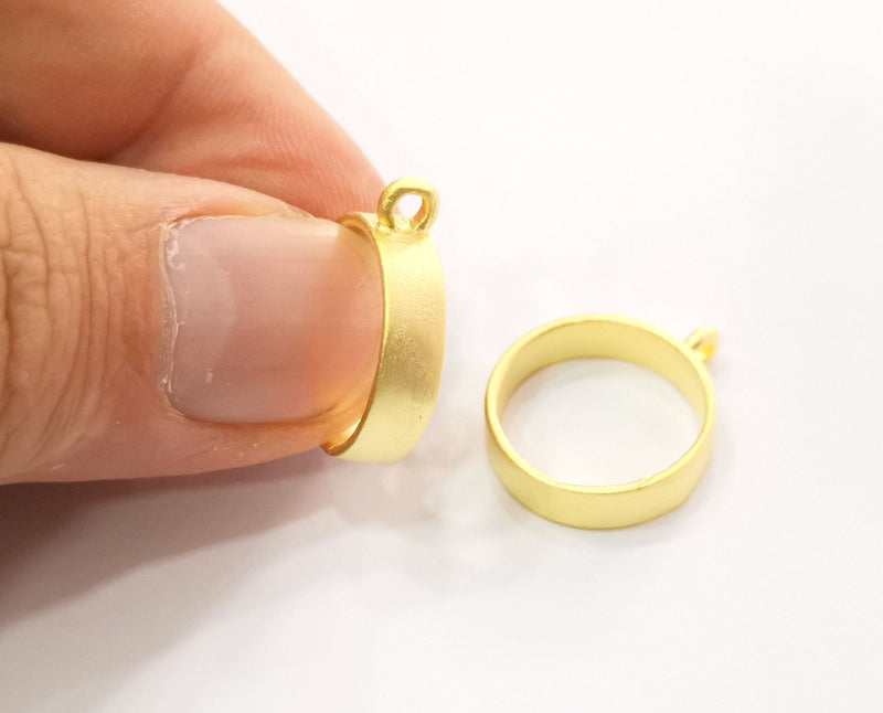 Gold Bezel Base Setting Necklace Blank Mountings Gold Plated Brass (15 mm blank) G19066