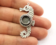 Silver Pendant Blank Seahorse Base Blank inlay Blank Necklace Blank Resin Blank Antique Silver Plated Brass ( 10mm round blank)  G19067