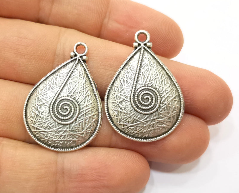 2 Silver Charms Antique Silver Plated Charms (33x23mm)  G19073