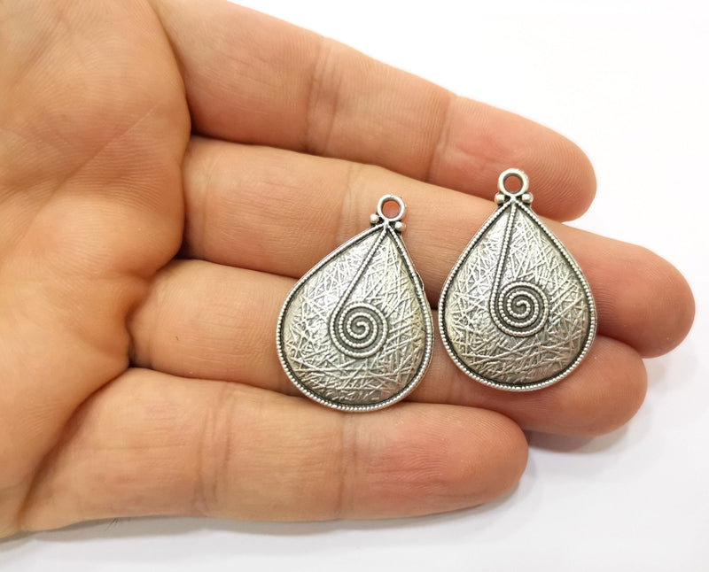 2 Silver Charms Antique Silver Plated Charms (33x23mm)  G19073