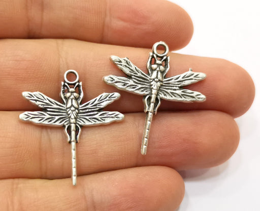 4 Silver Dragonfly Charms Antique Silver Plated Charms (31x28mm)  G19074