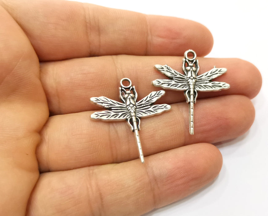 4 Silver Dragonfly Charms Antique Silver Plated Charms (31x28mm)  G19074