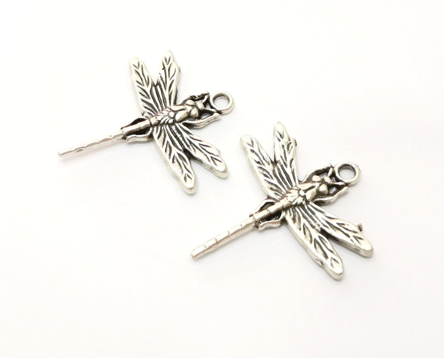 4 Silver Dragonfly Charms Antique Silver Plated Charms (31x28mm)  G19074