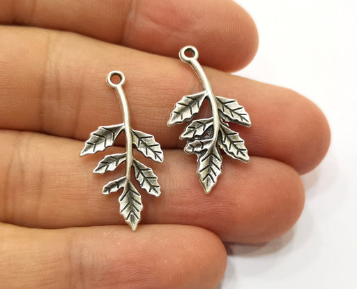 10 Silver Leaf Branch Charms Antique Silver Plated Charms (29x15mm) G19077