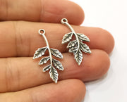 10 Silver Leaf Branch Charms Antique Silver Plated Charms (29x15mm) G19077