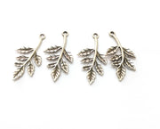 10 Silver Leaf Branch Charms Antique Silver Plated Charms (29x15mm) G19077