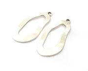 2 Silver Wavy Oval Charms Antique Silver Plated Charms (44x22mm)  G19078