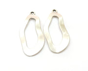2 Silver Wavy Oval Charms Antique Silver Plated Charms (44x22mm)  G19078