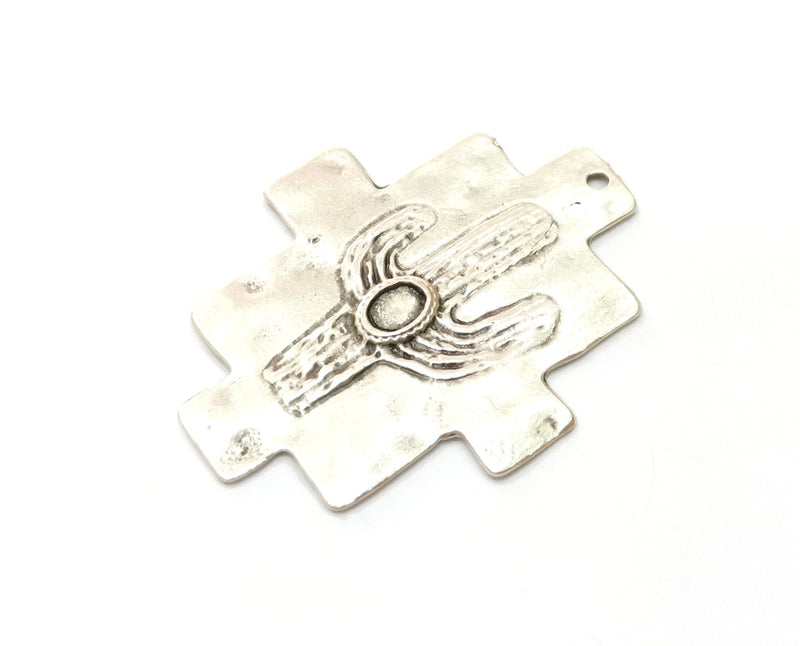 2 Cactus Charms Antique Silver Plated Charms (48x37mm)  G19081