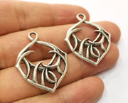 2 Silver Charms Antique Silver Plated Charms (37x30mm)  G19083