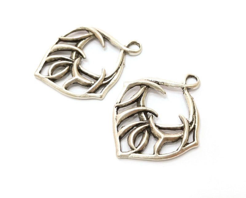 2 Silver Charms Antique Silver Plated Charms (37x30mm)  G19083