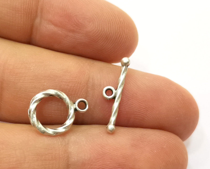 Twisted Toggle Clasps 10 sets Antique Silver Plated Toggle Clasp Findings 15x11mm+19x5mm  G19085