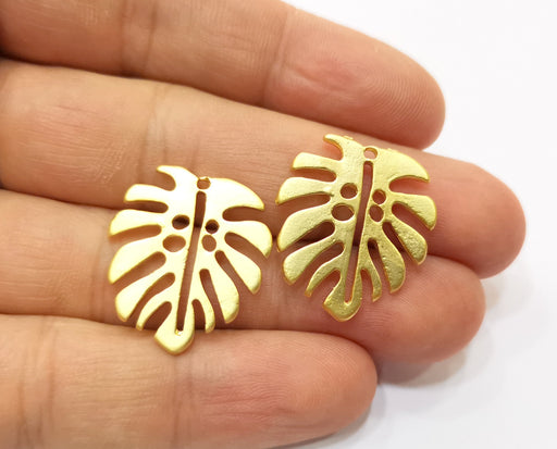 2 Monstera Leaf Charms Gold Plated Charms (25x22mm)  G18465