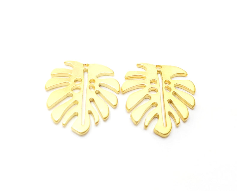 2 Monstera Leaf Charms Gold Plated Charms (25x22mm)  G18465