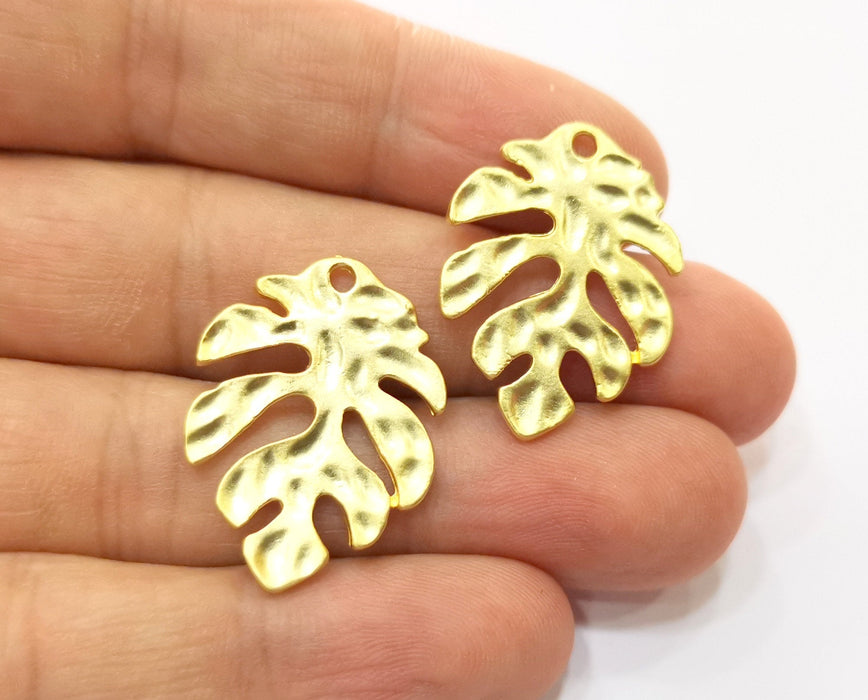 2 Monstera Leaf Charms Gold Plated Charms (29x21mm)  G18472