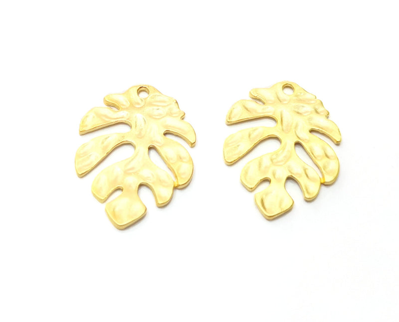 2 Monstera Leaf Charms Gold Plated Charms (29x21mm)  G18472