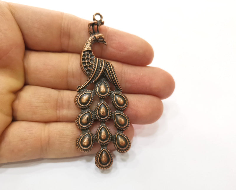 2 Peacock Charms Antique Copper Plated Charms (79x27mm)  G18474