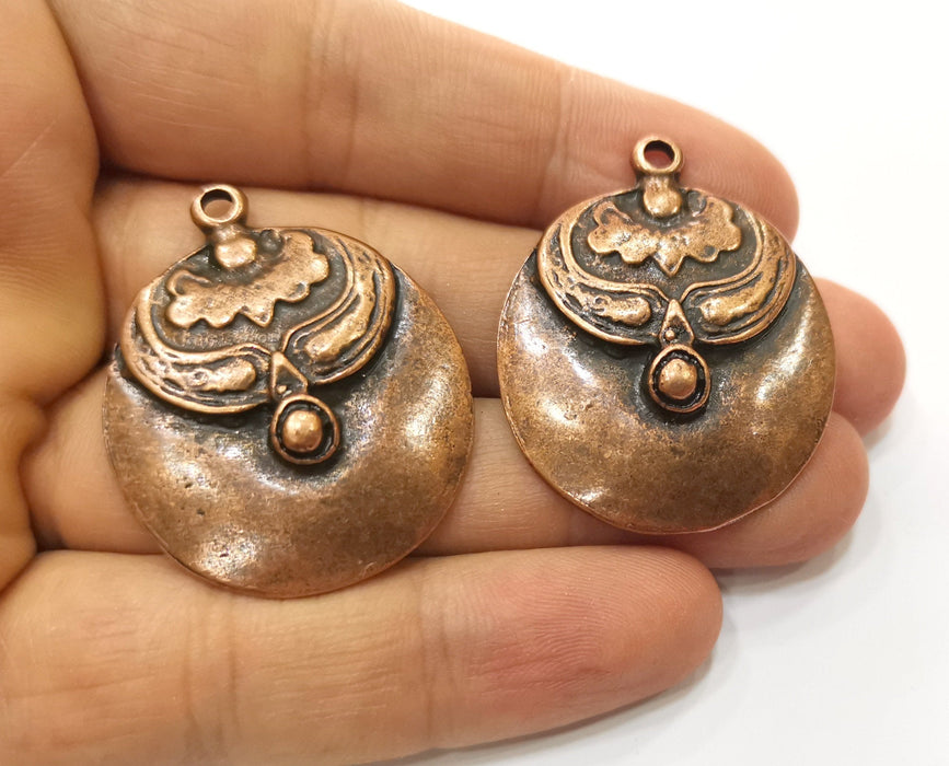 2 Copper Charms Antique Copper Plated Charms (39x32mm) G18483
